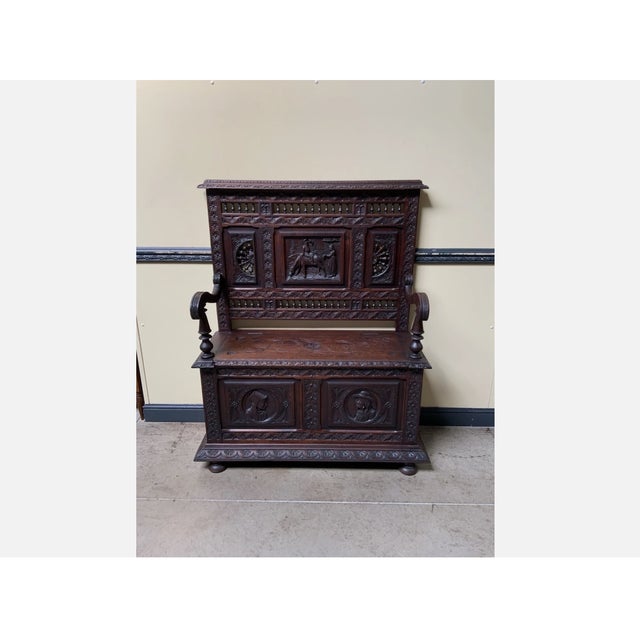 Brown Antique Breton Chest Bench, 1880 For Sale - Image 8 of 11