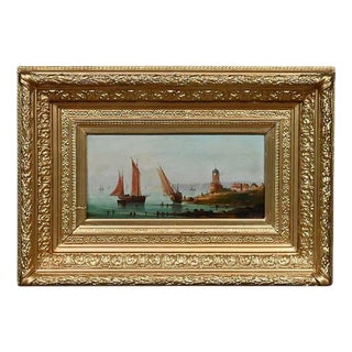 French School Artist, Sailboats on the Mediterranean, Oil on Panel, 19th Century, Framed For Sale