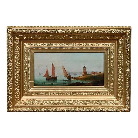French School Artist, Sailboats on the Mediterranean, Oil on Panel, 19th Century, Framed For Sale