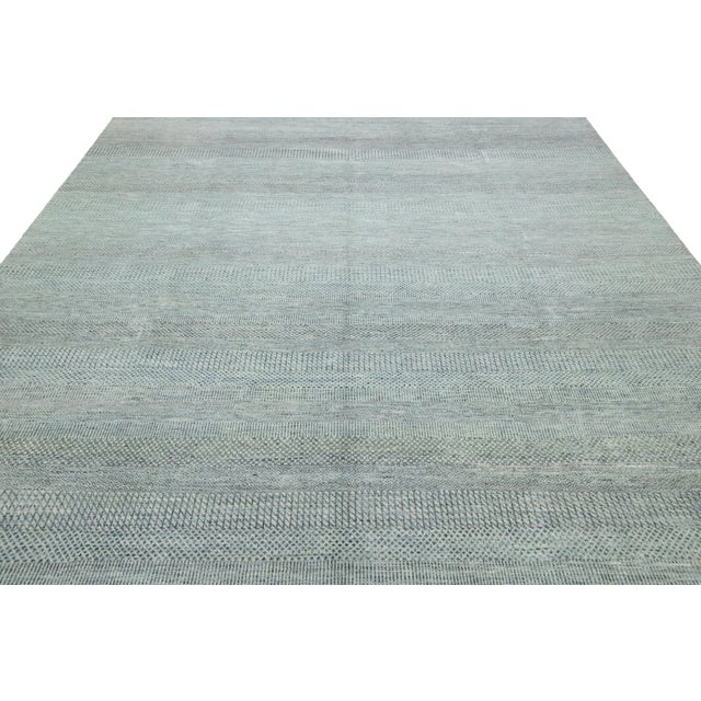 Green Modern Savannah Wool Rug Handmade in Light Green With Geometric Pattern For Sale - Image 8 of 11