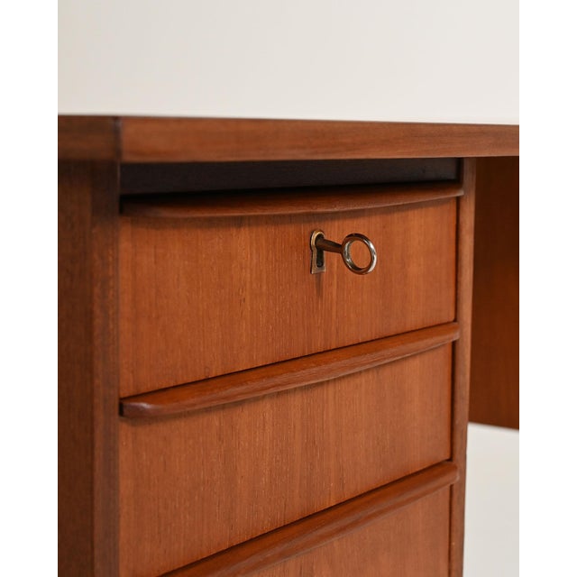 Tan Scandinavian Teak Desk with 6 Drawers, 1960s For Sale - Image 8 of 12