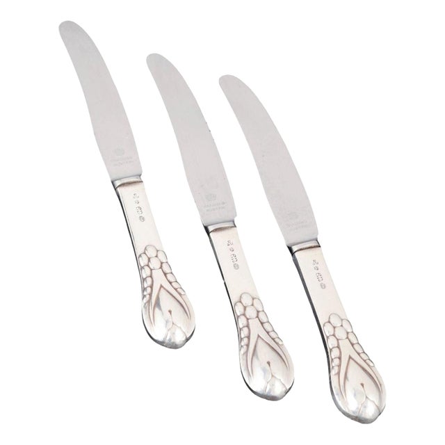 Lunch Knives in Silver and Stainless Steel by Evald Nielsen, 1920s, Set of 3 For Sale