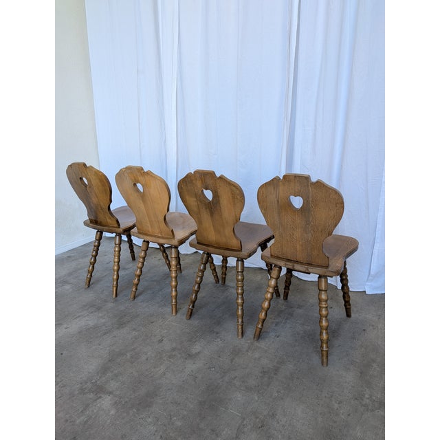 Vintage Tyrolean Farmhouse Heart Cutout Wooden Dining Chairs, 1970s, Set of 4 For Sale - Image 17 of 18