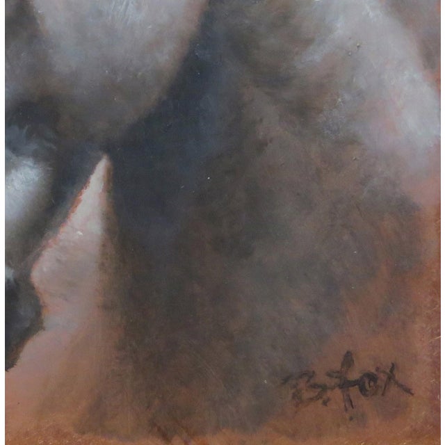This oil painting on copper captures the serene profile of a horse, its gentle expression conveying a sense of calm and...