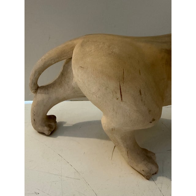 Beige Vintage Hand-Carved Wood Cat Sculpture For Sale - Image 8 of 12