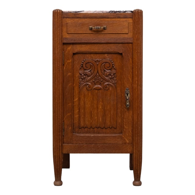 Art Nouveau Nightstand in Oak with Marble Top, 1920s For Sale
