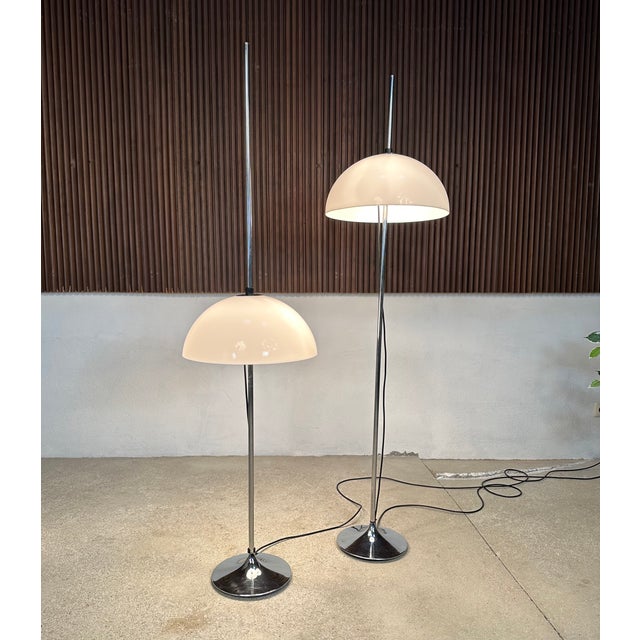 Contemporary German Height Adjustable Mushroom Floor Lamps with Chromed Tulip Bases, 1960s, Set of 2 For Sale - Image 3 of 18