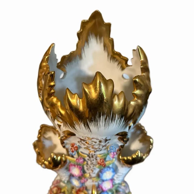 Rococo Antique 19th Century Royal Vienna Style Triple Folate Porcelain Wedding Vase For Sale - Image 3 of 9