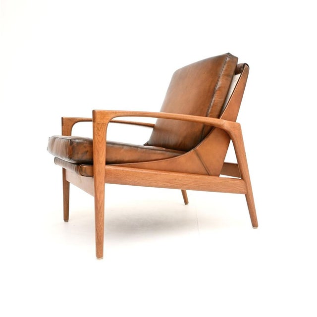 Vintage Danish Oak and Leather Armchair from IB Kofod Larsen, 1960s For Sale - Image 4 of 12