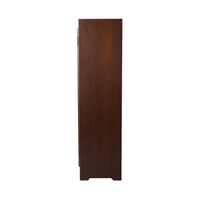 American 1910 Arts & Crafts Mission Style Double-Door Leaded Glass Bookcase For Sale - Image 3 of 9
