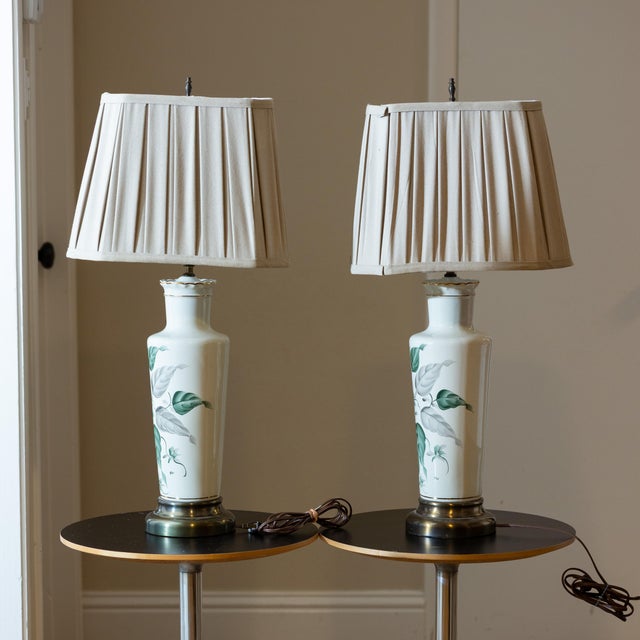 1970s Pair of Vintage Hand-Painted Porcelain Leaf Lamps For Sale - Image 4 of 12