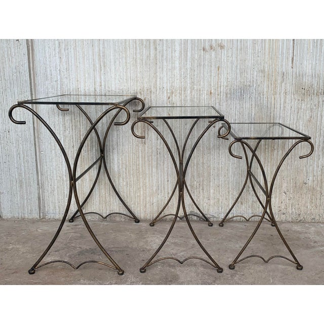 1950s Scrolling Iron Patio Nesting Side Tables - Set of 3 For Sale - Image 10 of 11