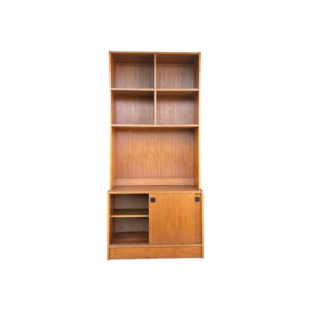 1960s 1960s Scandinavian Danish Modern Teak Bookcase With Sliding Door Cabinet For Sale - Image 5 of 12