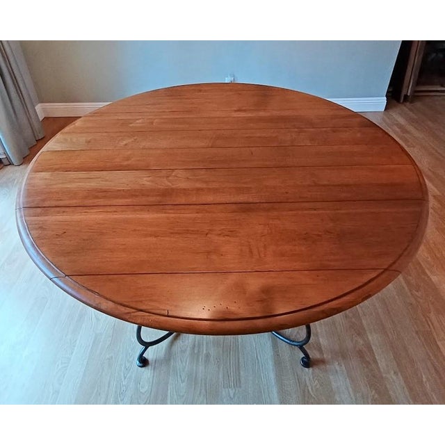 Ethan Allen French Country Round Dining Table With Iron Base and