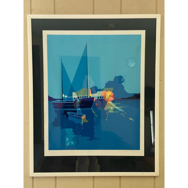 Glass Norberto Santana Seascape Silkscreen Signed ‘Marina’ For Sale - Image 7 of 7
