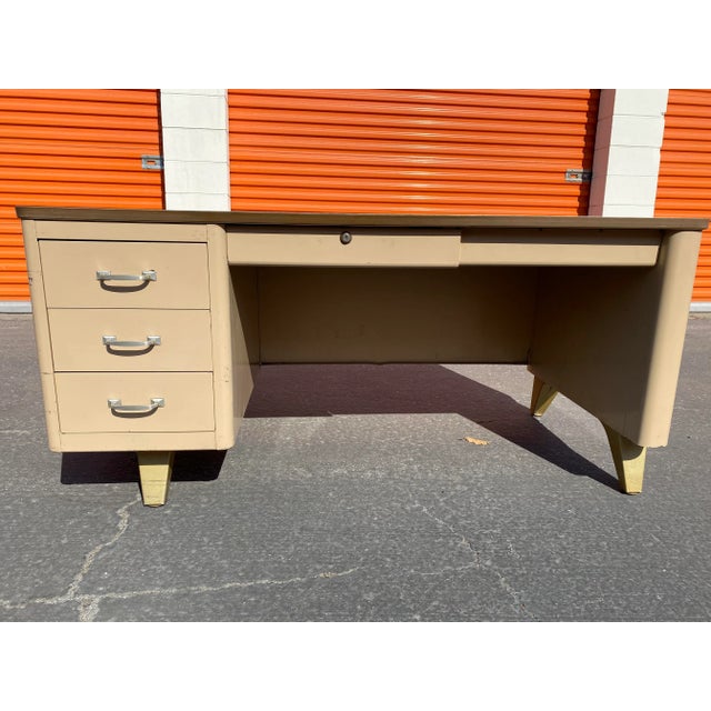 Mid-Century Modern Vintage Cole Steel Metal Desk For Sale - Image 3 of 12