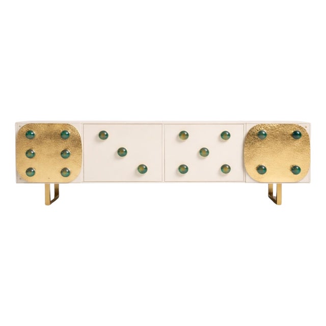 Limited Edition Sideboard in Hammered Brass and Green Glass from Justfurnituress SRL For Sale
