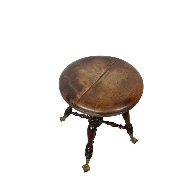 Wood Antique Victorian Style Adjustable Piano Stool With Glass Ball-and-Claw Feet For Sale - Image 7 of 16