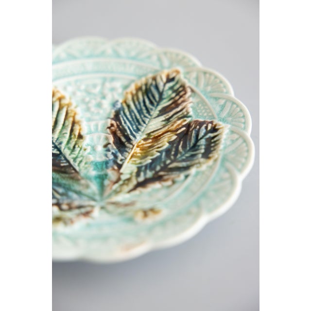 Late 19th Century 19th Century Swedish Rörstrand Majolica Turquoise Chestnut Leaf Plate For Sale - Image 5 of 7