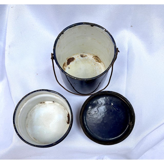 Vintage French Enamel Lunch Pail For Sale - Image 4 of 10