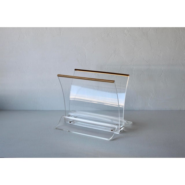 Gold Vintage Thick Lucite Gold Trim Detail Magazine Rack For Sale - Image 8 of 10