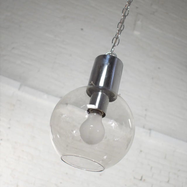 Mid-Century Modern Mid 20th Century Mid Century Modern Pendant Light Chrome & Smoked Glass Open Globe Chrome Chain For Sale - Image 3 of 13