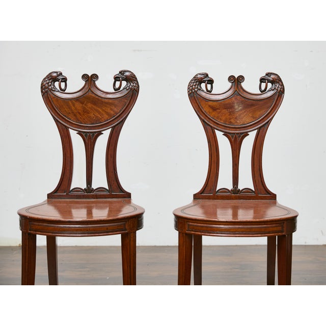 Pair of English Mahogany Hall Chairs with Carved Eagle Heads, 19th Century For Sale In Atlanta - Image 6 of 11