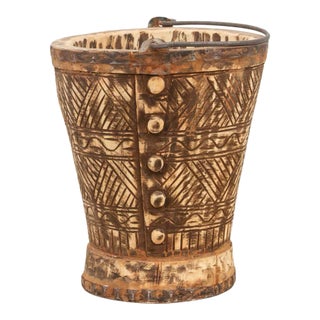 Rustic Himachal Carved Bucket For Sale