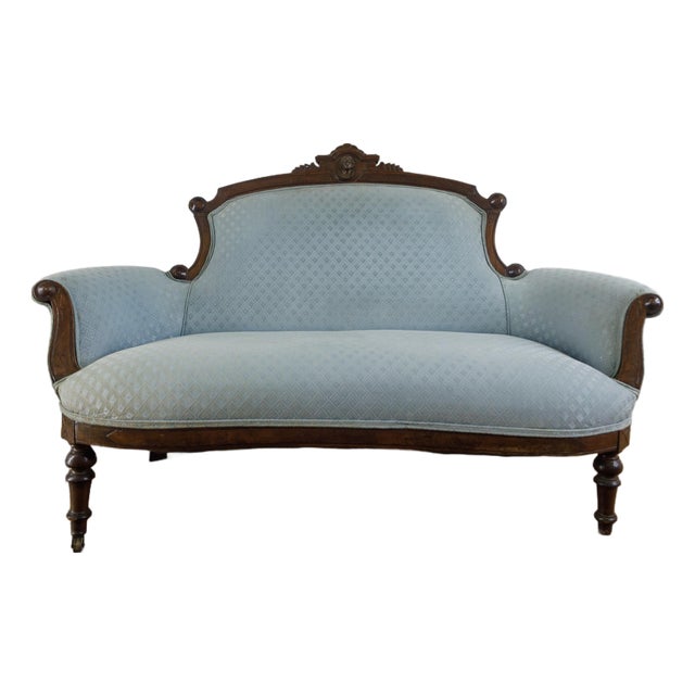 Antique Victorian Carved Wood Settee For Sale