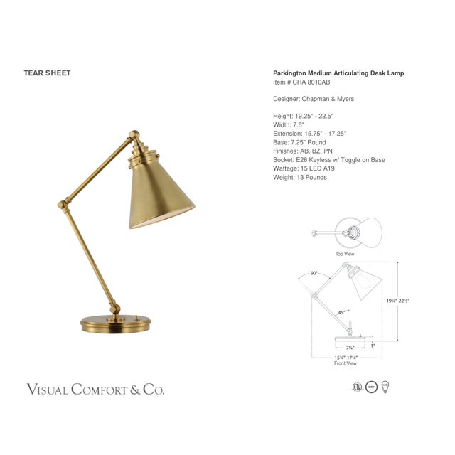 Chapman & Myers by Visual Comfort Signature Parkington Medium Articulating Desk Lamp in Antique-Burnished Brass Designer:...