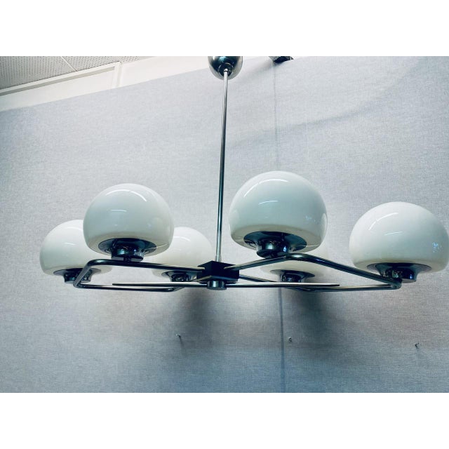 Mid-Century Modern Italian Space Age Ceiling Light in Opaline Glass, Italy, 1960s For Sale - Image 3 of 18