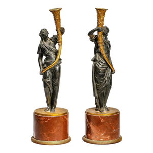 Late 19th Century Opulent French Empire Style Bronze Ormolu Antique Statue Sculpture Candle Holder