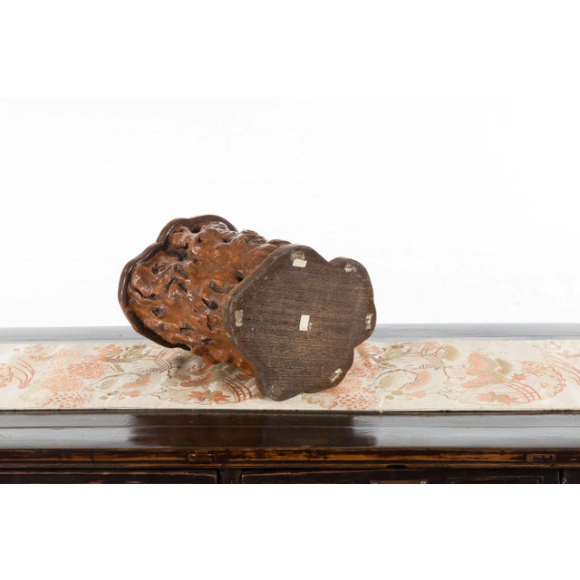 Chinese Rustic Vintage Oval Root Planter with Dark Brown Patina For Sale - Image 10 of 11