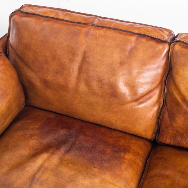 Vintage Camel Buffalo Leather Club Sofa from Roche Bobois, France, 1980s For Sale - Image 9 of 18