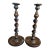 Antique English Barley Twist Tiger Oak Candlesticks With Brass Cobeches For Sale