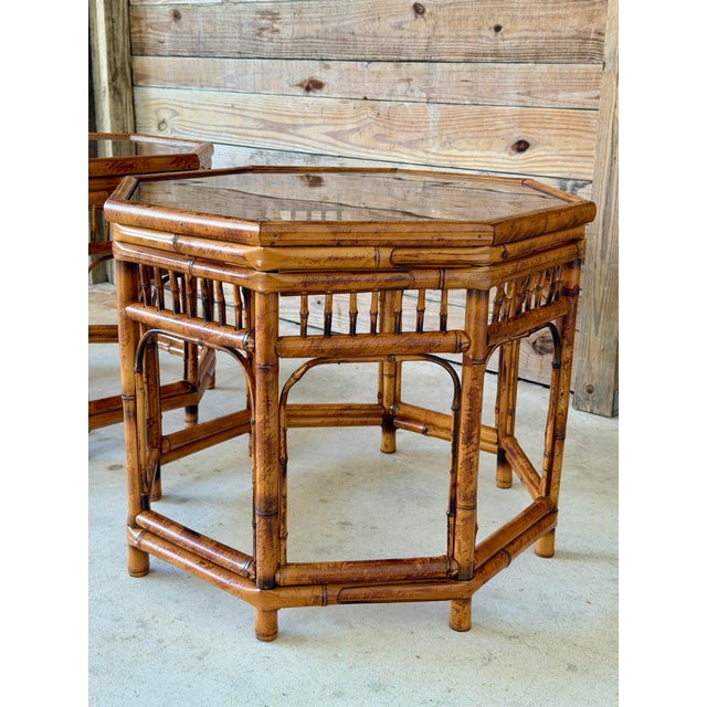 Mid 20th Century Pair of Restored Brighton Pavilion Style Bamboo End Tables by Mersman For Sale - Image 5 of 12