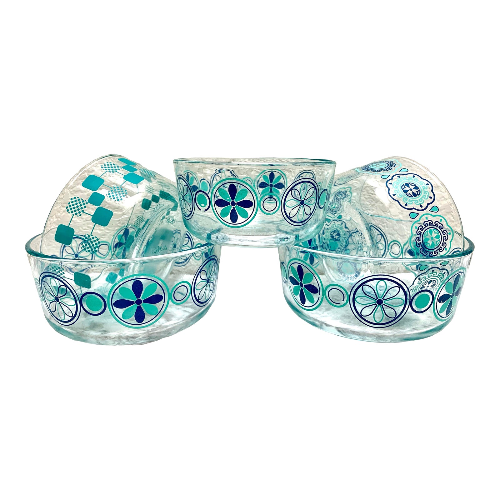 Midcentury Aqua and Navy Blue Pyrex Bowls-Set of Five | Chairish