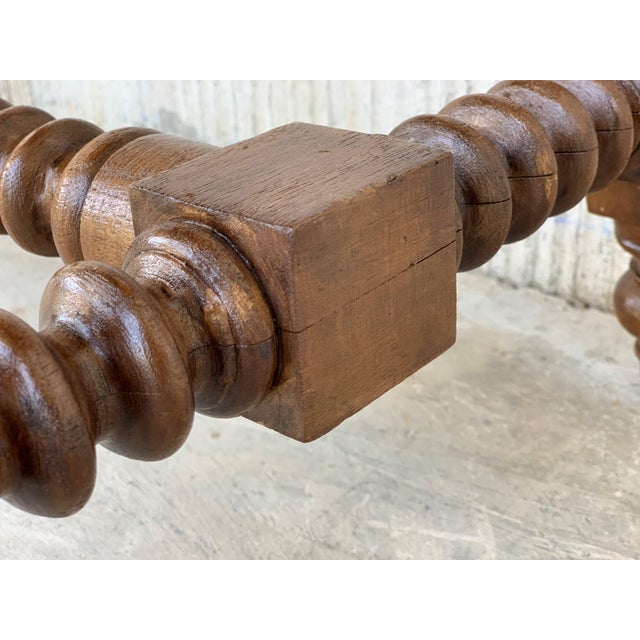 19th Spanish Baroque Side Table With Wood Stretcher and Carved Top in Walnut For Sale - Image 11 of 13