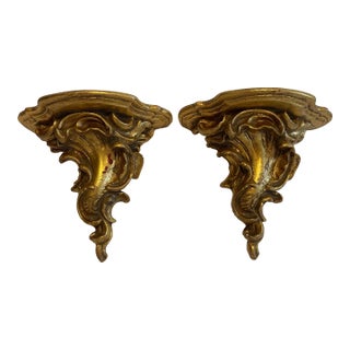 Petite Italian Rococo Gilt Wall Brackets For Sale