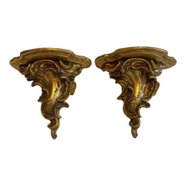 Petite Italian Rococo Gilt Wall Brackets For Sale
