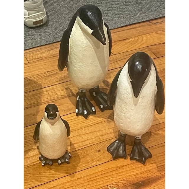 Sculpture Materials 1990s 3 Solid Plaster Penguin Family Decoration Wildlife Art Deco For Sale - Image 7 of 7