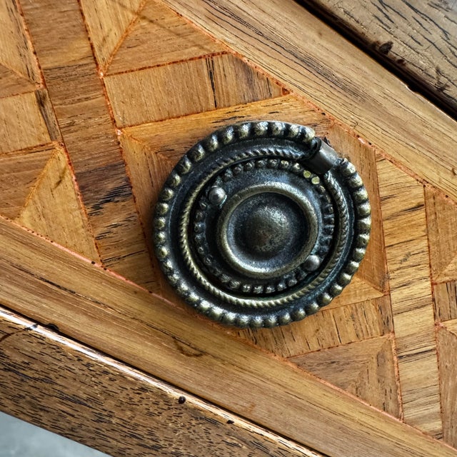 Louis XVI Style Marquetry Cylinder Secretaire with Frieze and Trellis Decoration, 1920s For Sale - Image 12 of 18