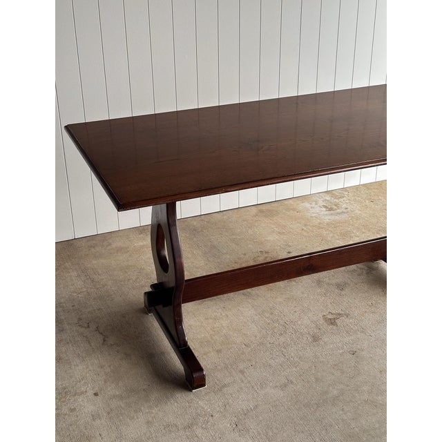 Traditional Vintage Old World Architectural Oak Trestle Dining Table For Sale - Image 3 of 17