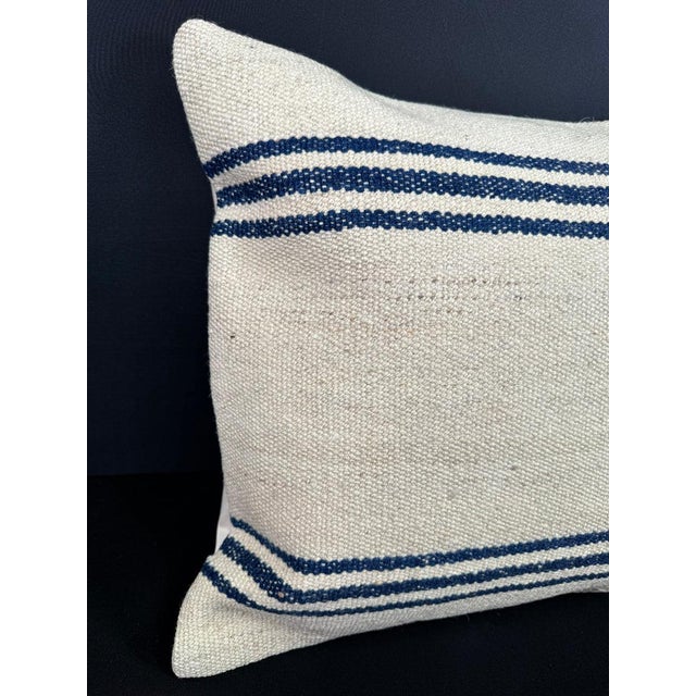 Turkish Hemp Pillow Cushion Natural Beige Blue Cushion Cover 20"x20" #18176 Enhance your home decor with our Kilim Pillow...
