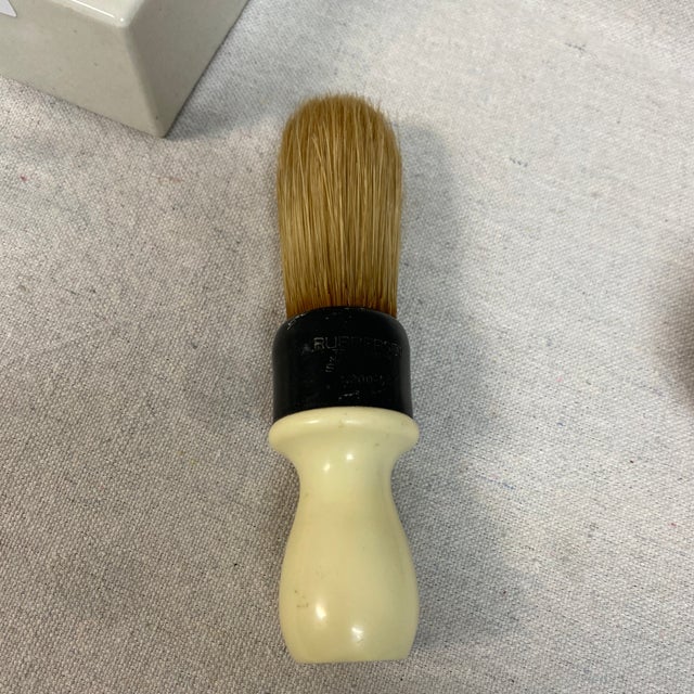 Scuttle Shaving Mug English Fox Hunt Scene by Liverpool Road Pottery and Antique Brush - 2 Piece For Sale - Image 12 of 12