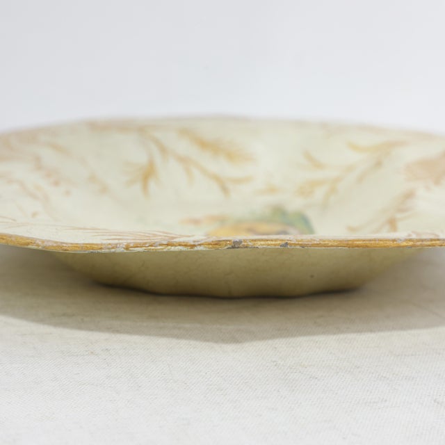 Vintage Hand Painted Tole Tray Cream With Dog and Sunflower Motif Scalloped Serving Tray For Sale - Image 10 of 13