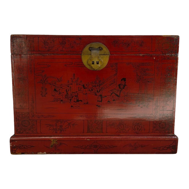1900s Hand Painted Red Trunk For Sale
