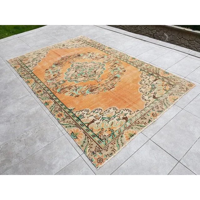 1960s Flower Design Vintage Wool Area Rug For Sale - Image 6 of 10