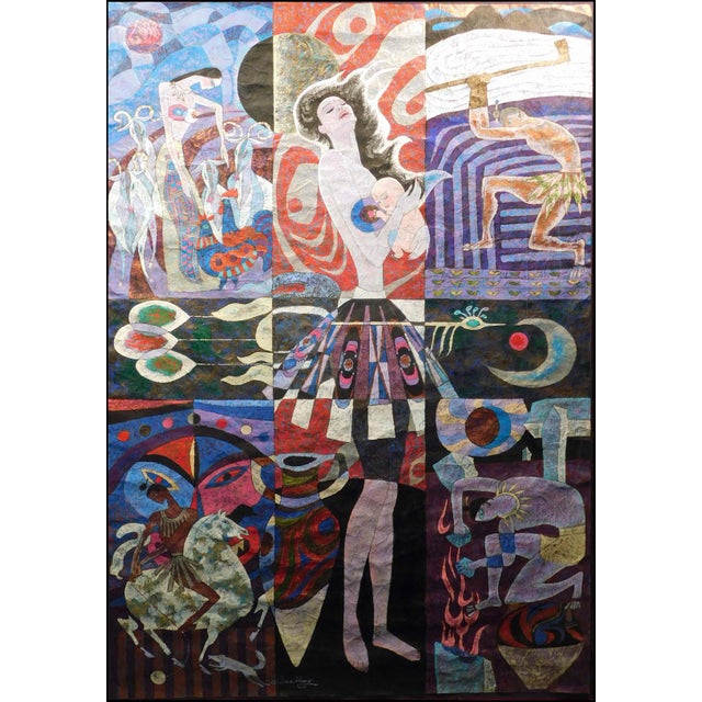 "Untitled" by Lin Chong Original Acrylic Painting on Rice Paper Hand Signed by the artist Framed Size: 67.5" x 48" Image...
