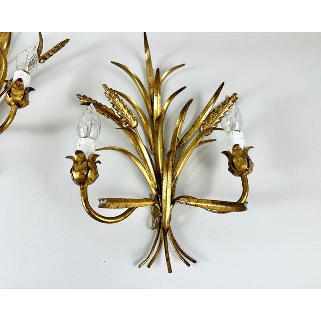 Art Deco Italian Wheat Sheaf Sconces in Bronze, Florence, 1950s, Set of 3 For Sale - Image 4 of 8